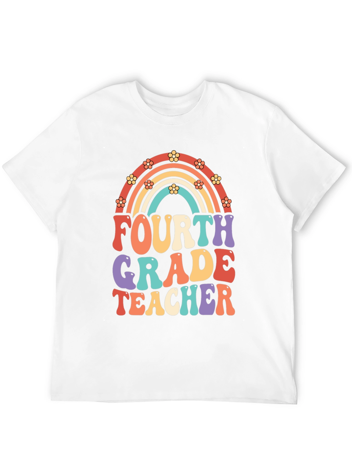 Black Fourth Grade Teacher Retro Rainbow T-Shirt view 12