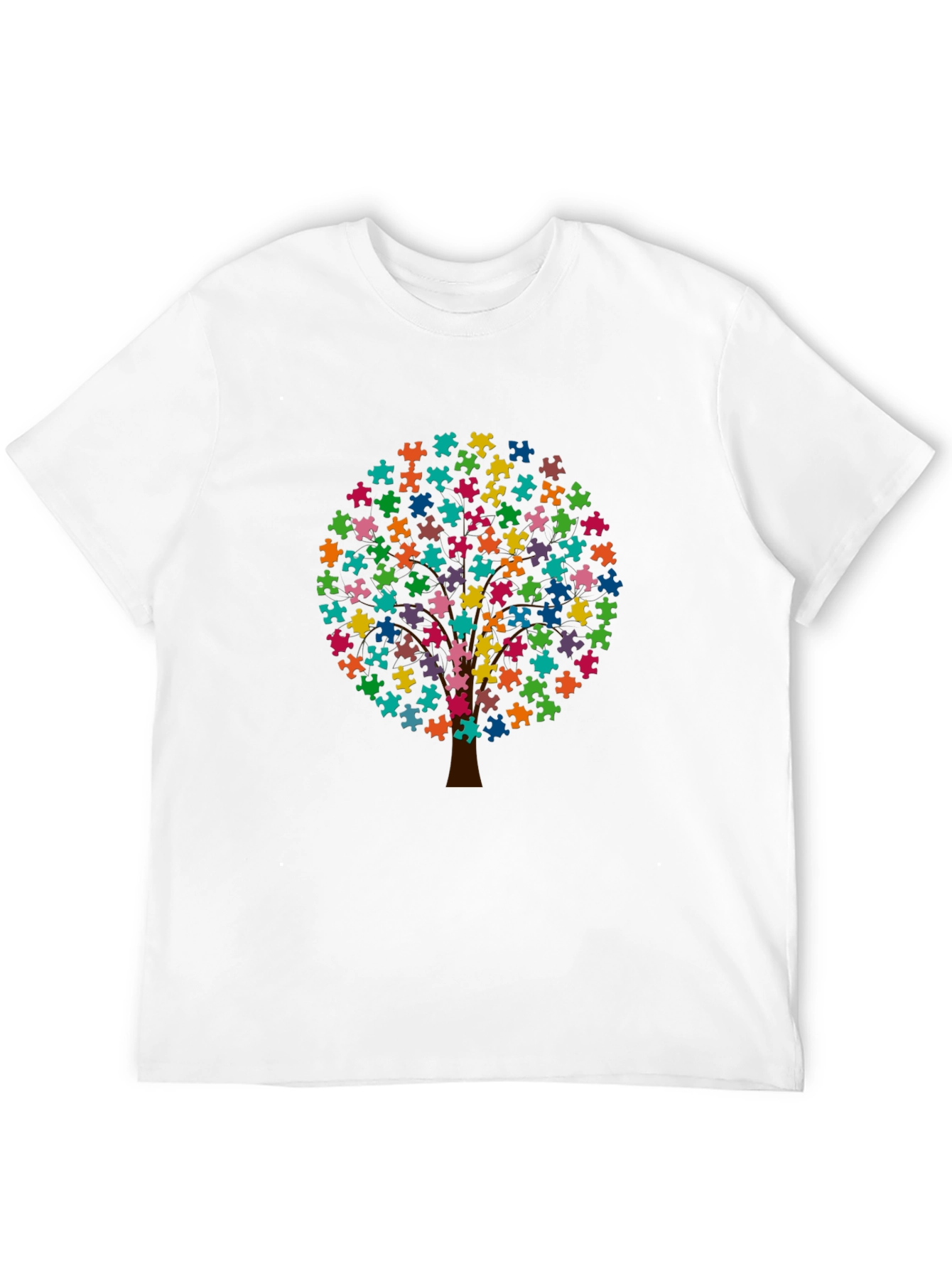 Black Autism Awareness Puzzle Tree T-Shirt view 12