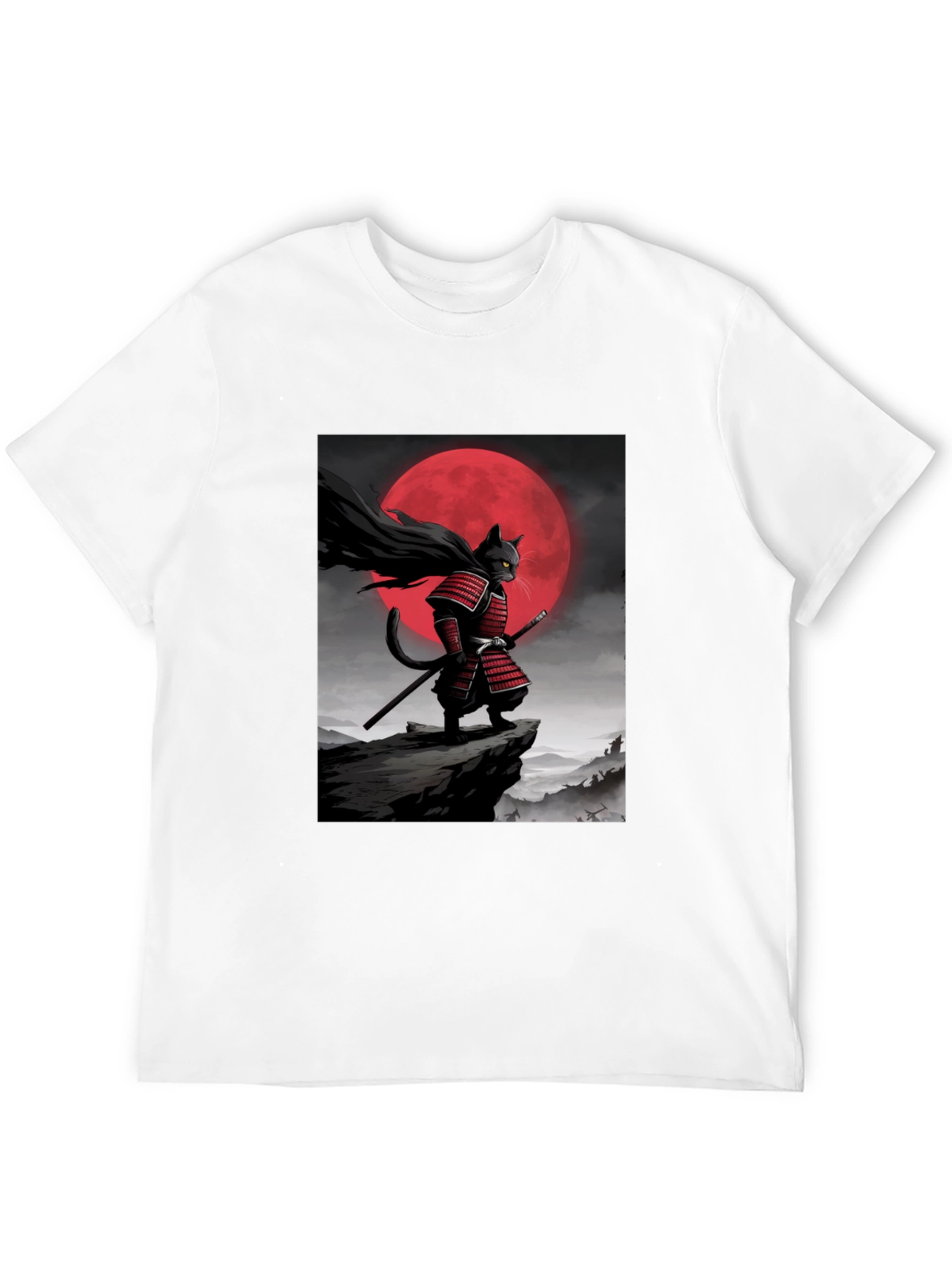 Black Samurai Cat Graphic T-Shirt view 12