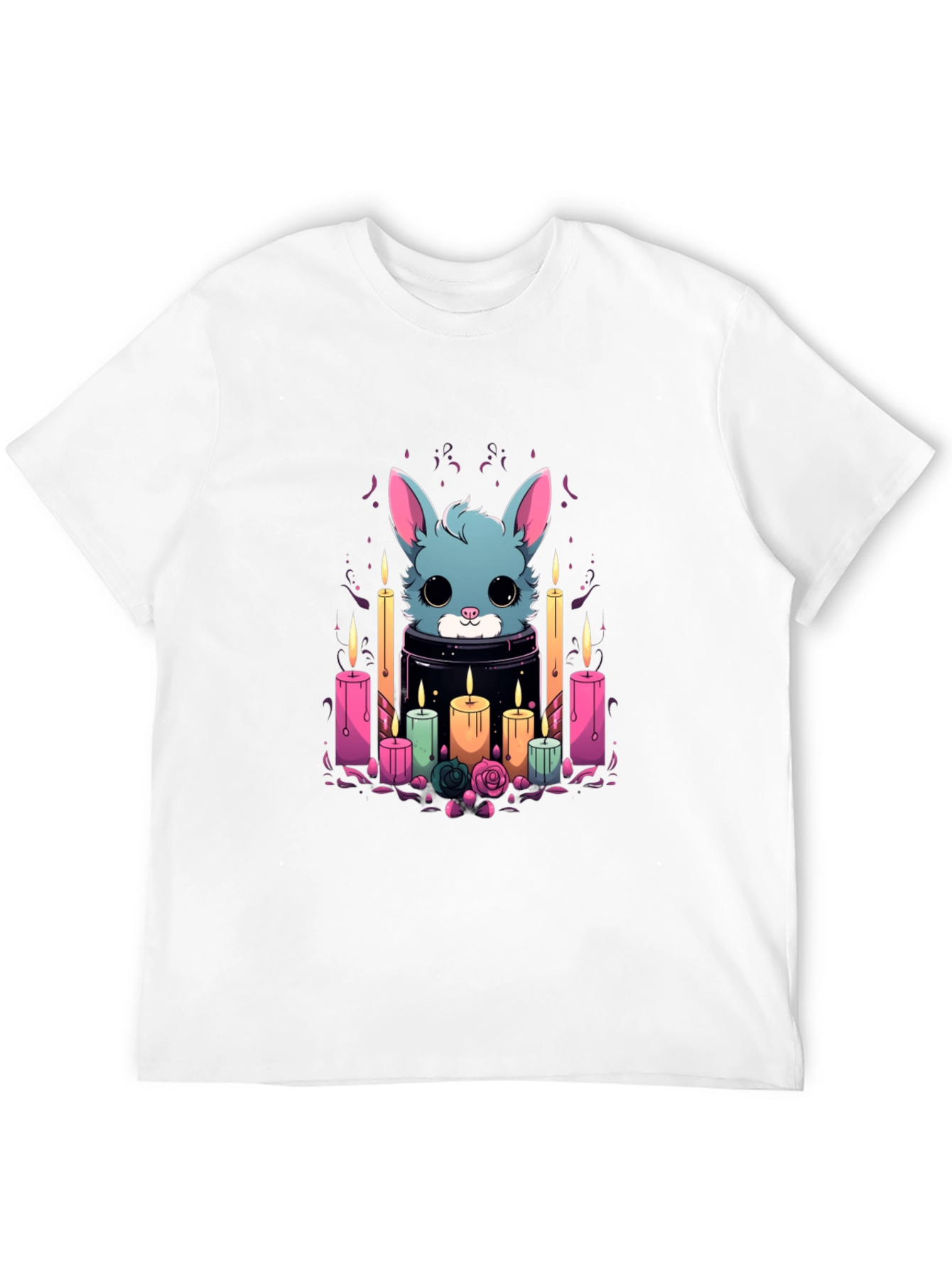 Black Cute Bunny Candle T-Shirt - Stylish Graphic Tee view 12
