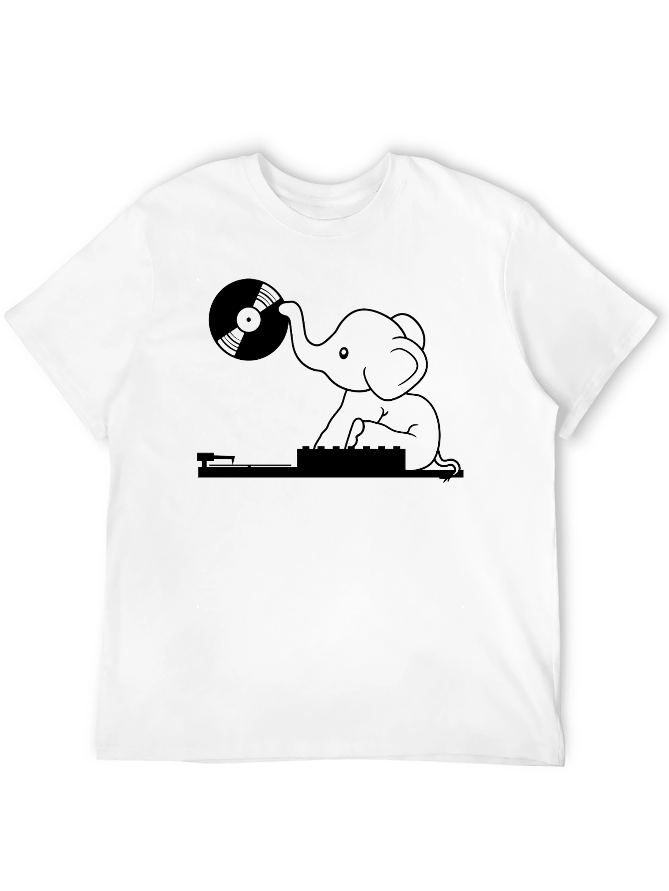 Black DJ Elephant Graphic Tee - Black Casual T-Shirt view 12