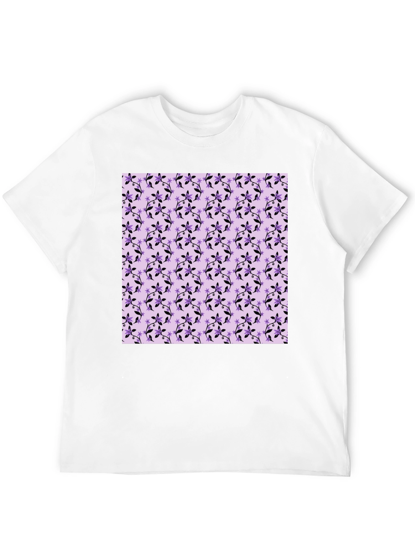 Black Floral Print Tee - Black Cotton Casual view 12