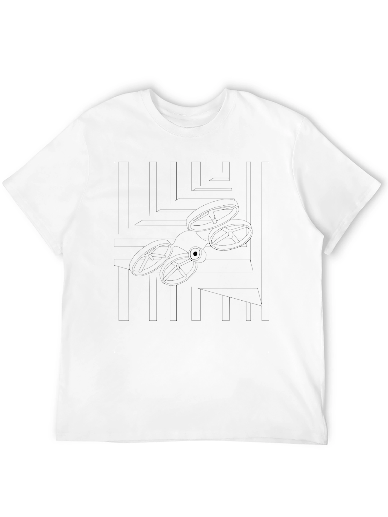 Black Geometric Drone Design Black T-Shirt view 12