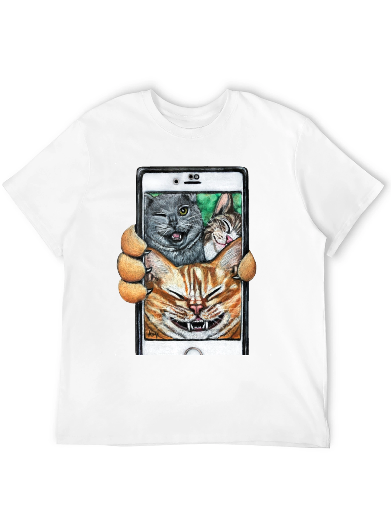 Black Funny Cat Selfie T-Shirt view 12