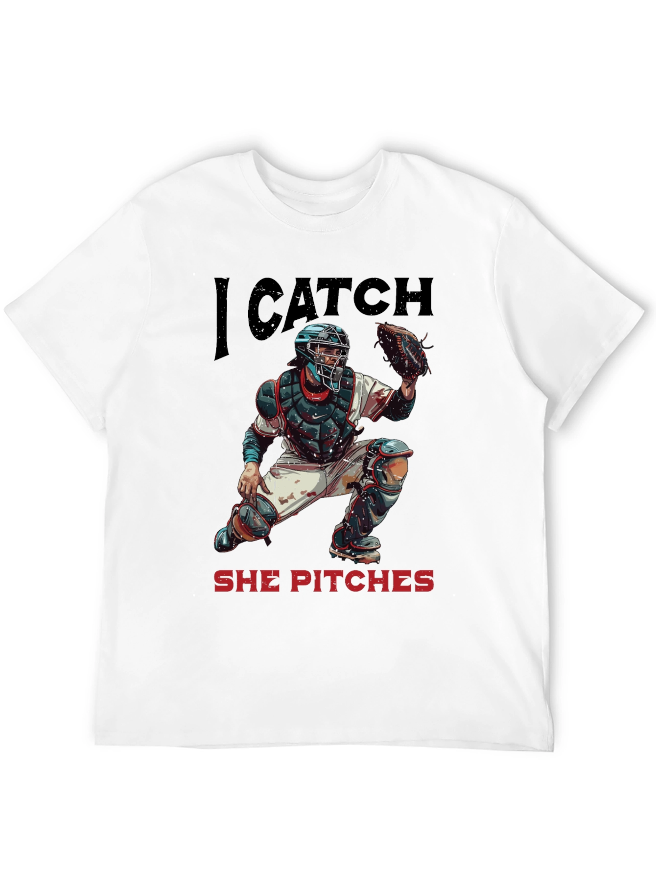 Black I Catch She Pitches Baseball T-Shirt view 12