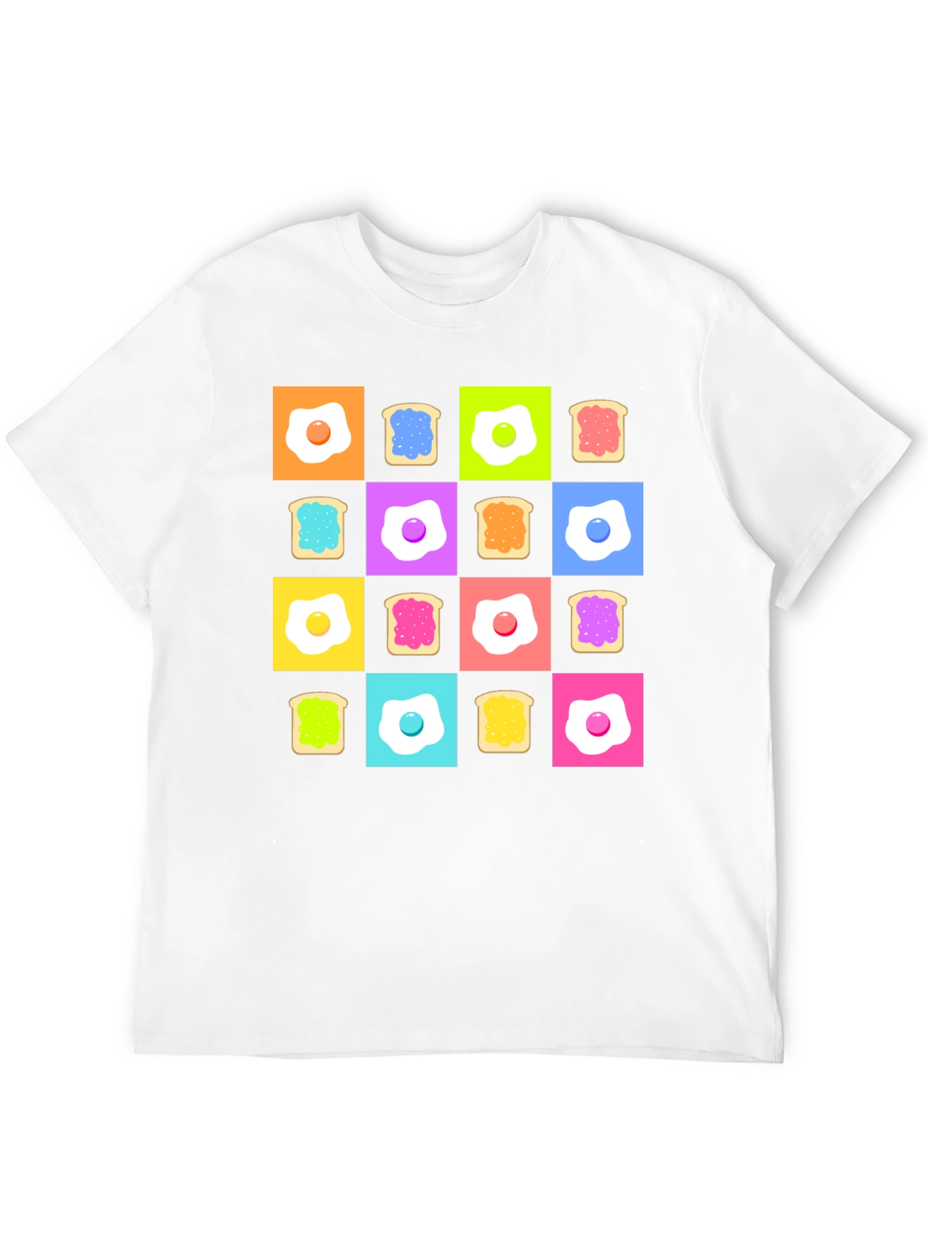 Black Funky Breakfast Pattern T-Shirt view 12