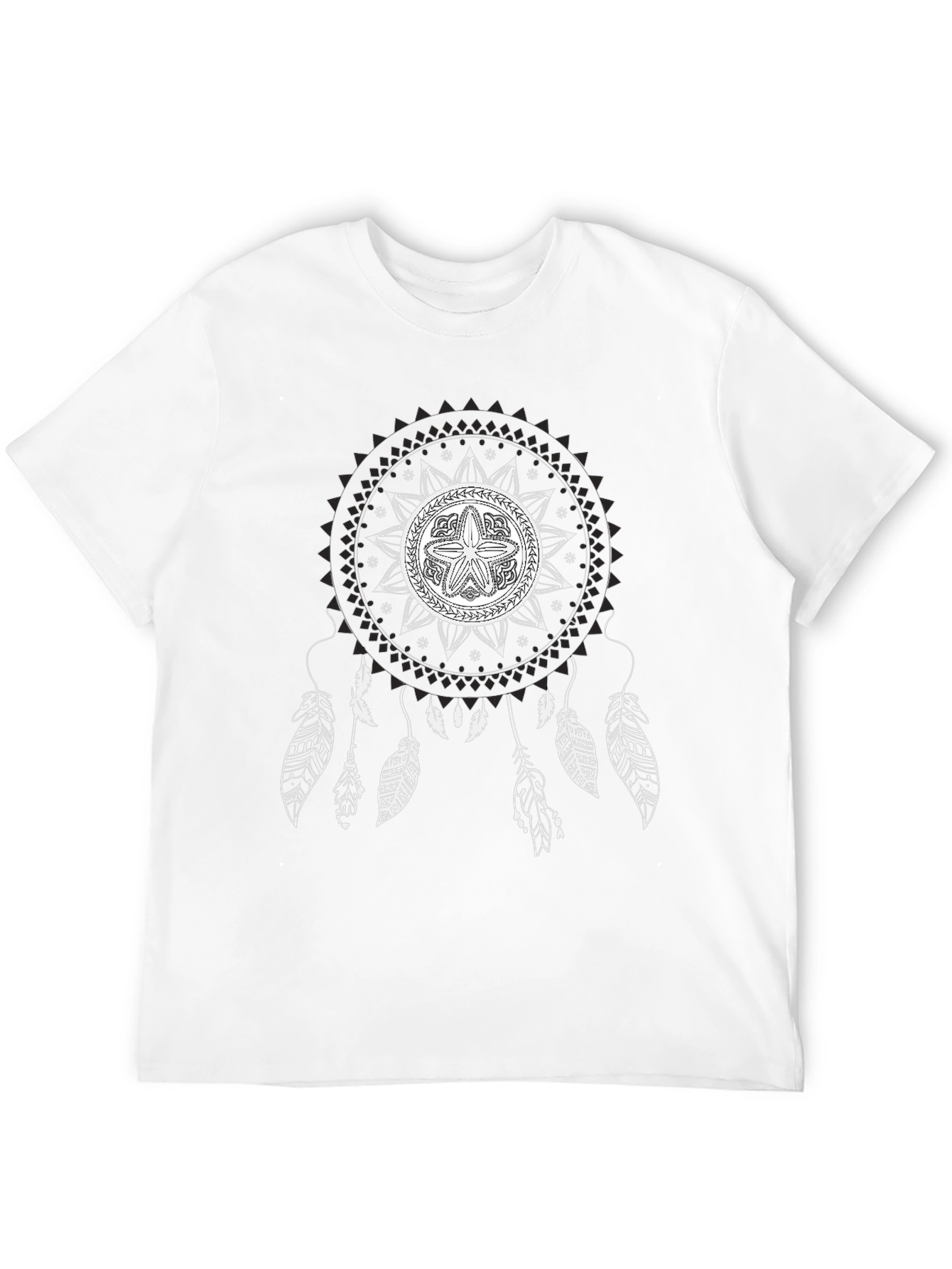 Black Black T-Shirt with Mandala Dreamcatcher Design view 12