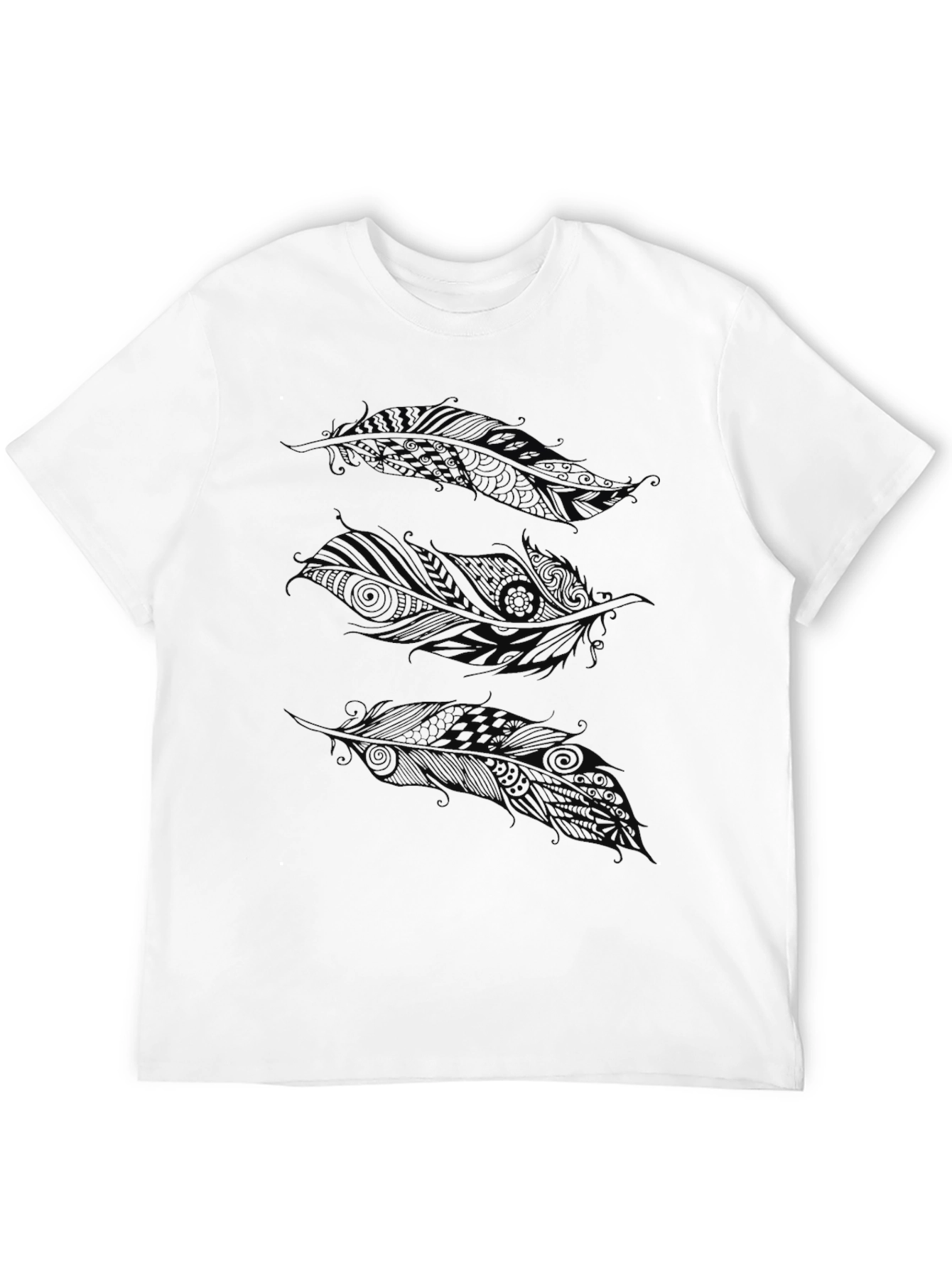 Black Feather Print Black T-Shirt view 12
