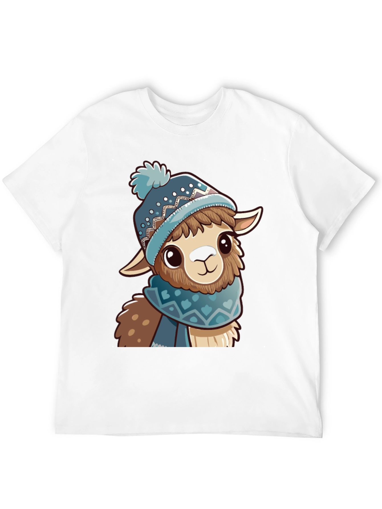 Black Cute Llama in Winter Hat Black T-Shirt view 12