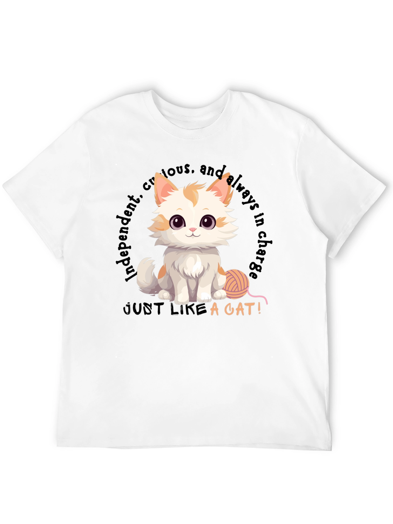 Black Cute Cat T-Shirt - Independent & Curious Design view 12