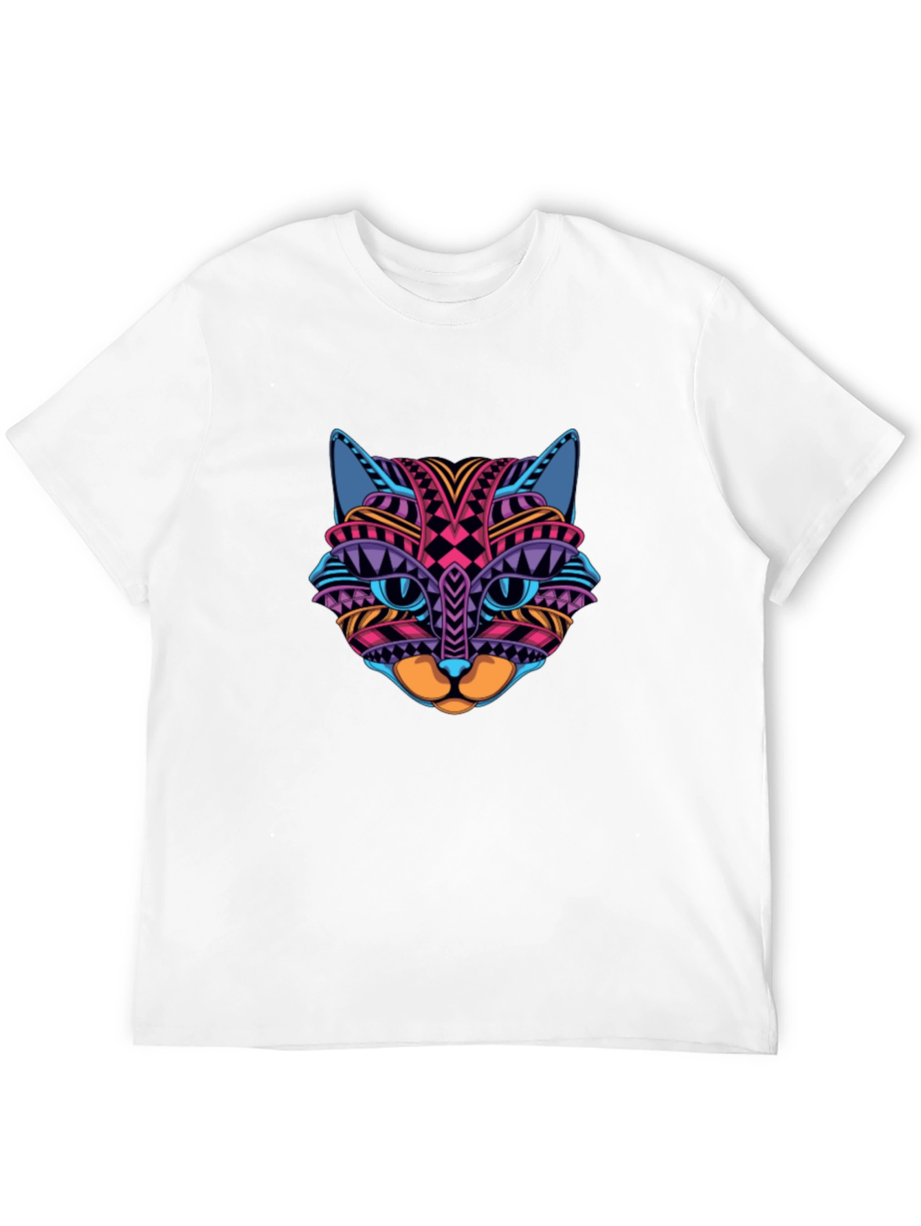 Black Colorful Cat Face Graphic Print Black T-Shirt view 12