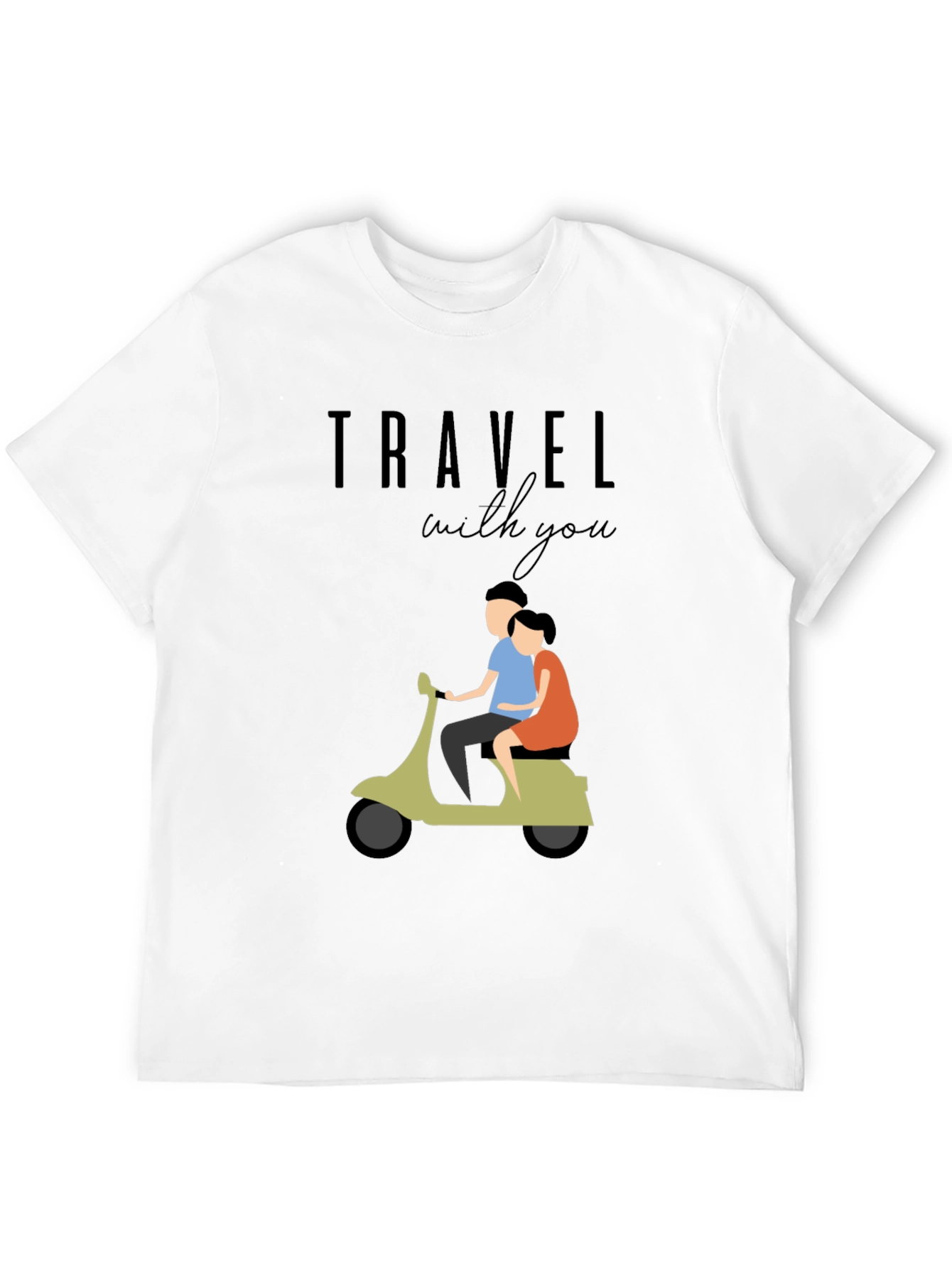 Black Travel With You Graphic Tee - Stylish Couple Scooter Design view 12