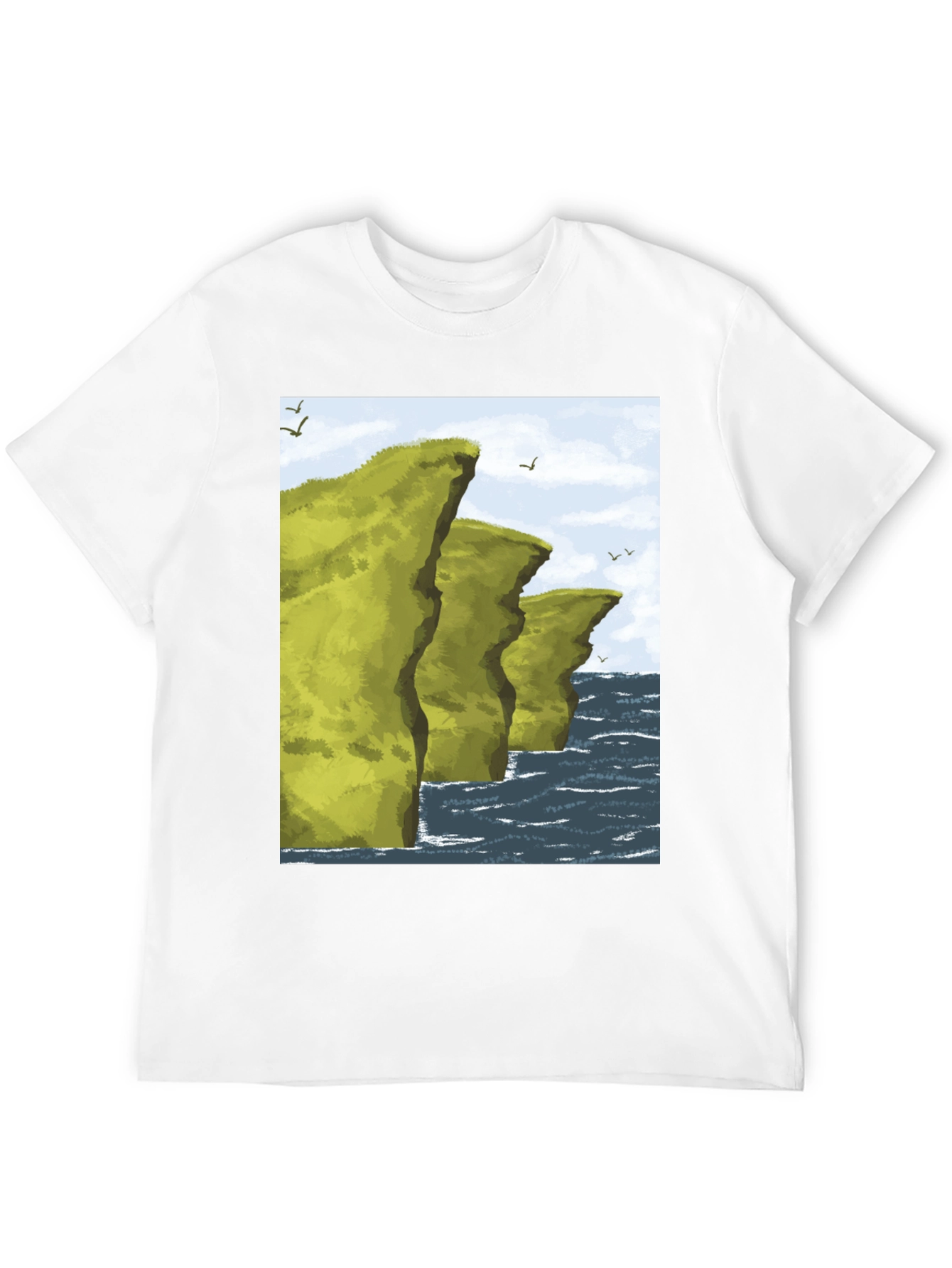Black Coastal Cliff Graphic Tee - Black Cotton T-Shirt view 12