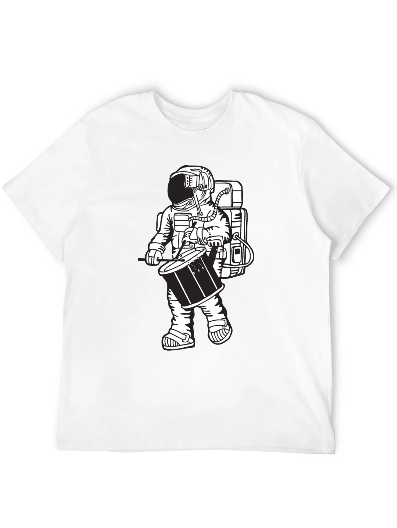 Black Astronaut Drummer Graphic Tee - Black Casual T-Shirt view 12