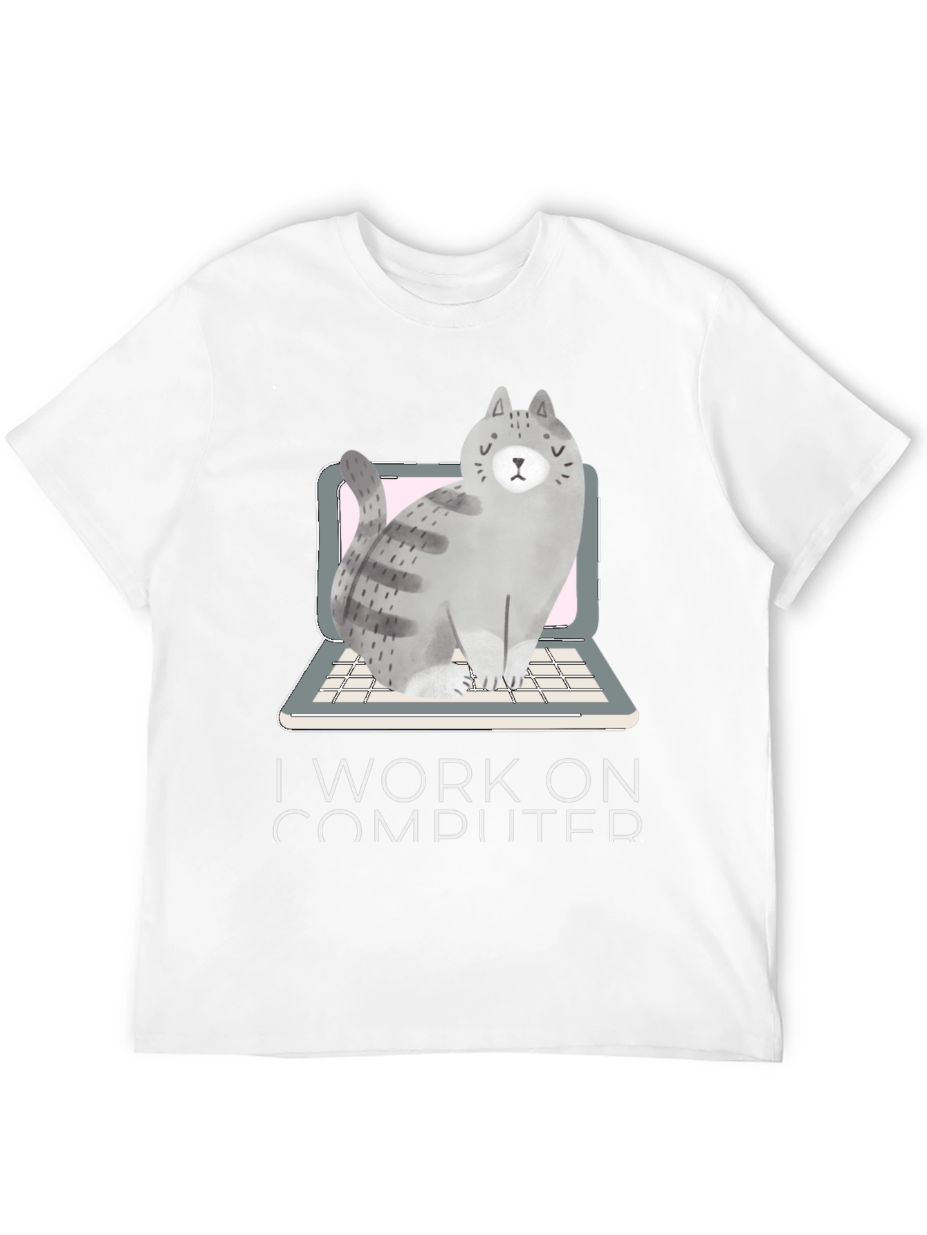 Black Cat on Laptop T-Shirt - I Work on Computer view 12