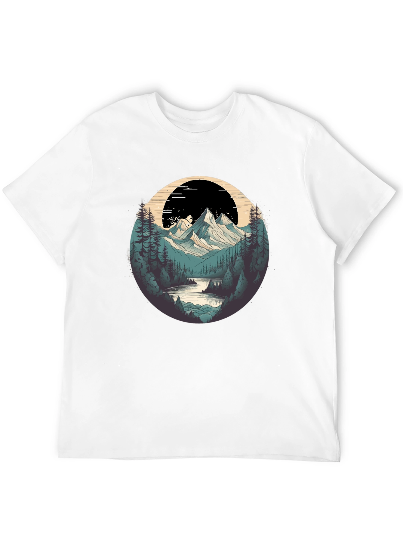 Black Nature Graphic T-Shirt - Mountain and Forest Design view 12