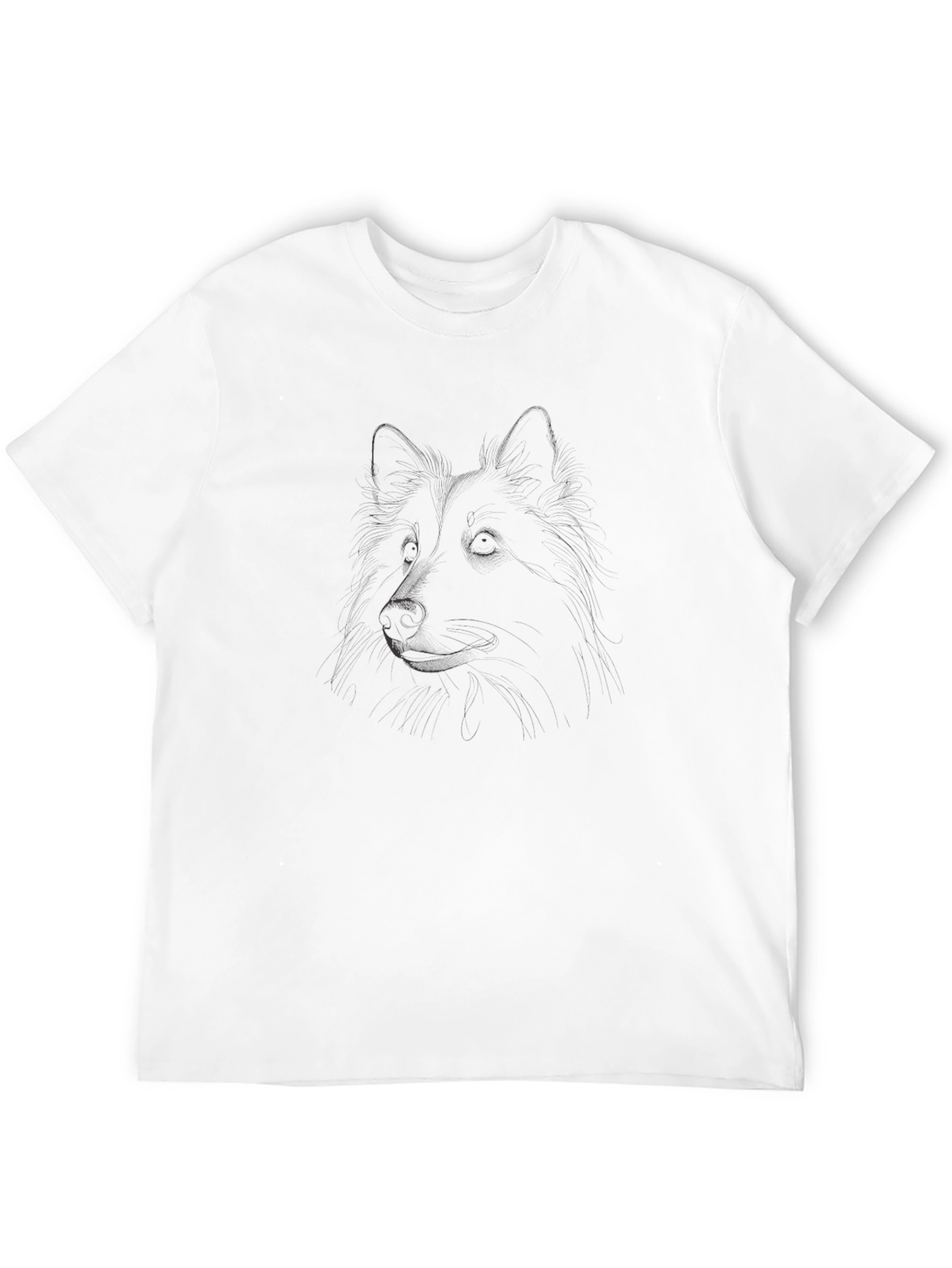 Black Men's Black T-Shirt with Dog Sketch view 12
