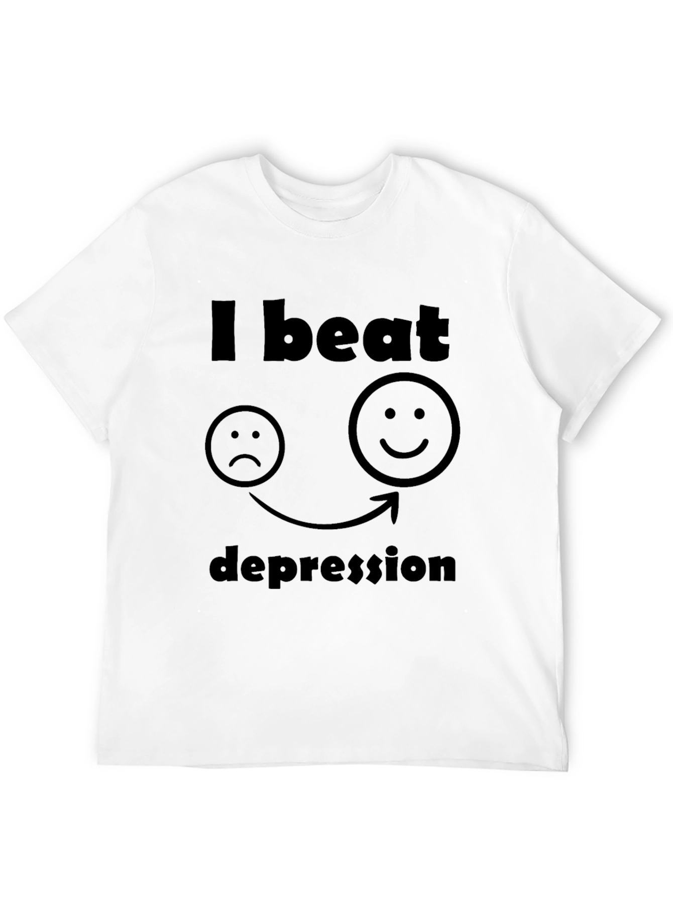 Black I Beat Depression T-Shirt - Black, Graphic Tee view 12