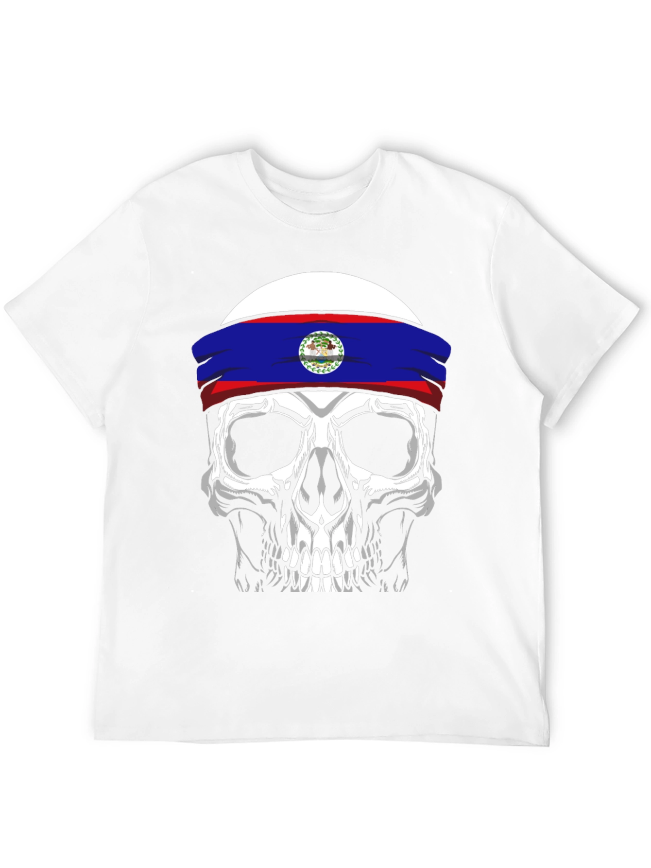 Black Skull Belize Flag Headband T-Shirt view 12