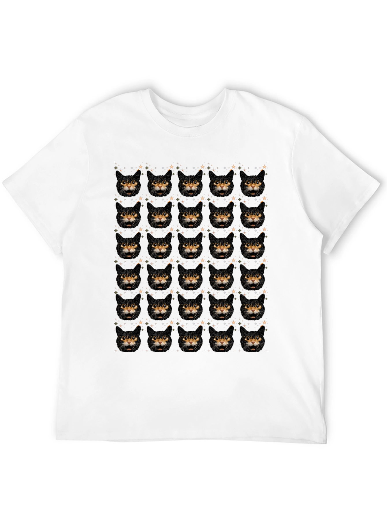 Black Cat Face Pattern Black T-Shirt view 12
