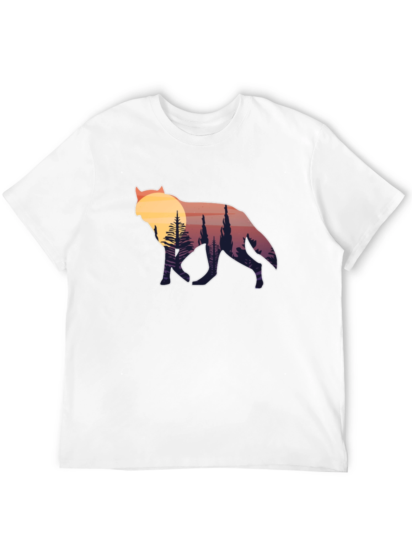 Black Wolf Silhouette Graphic Tee - Sunset Forest Design view 12
