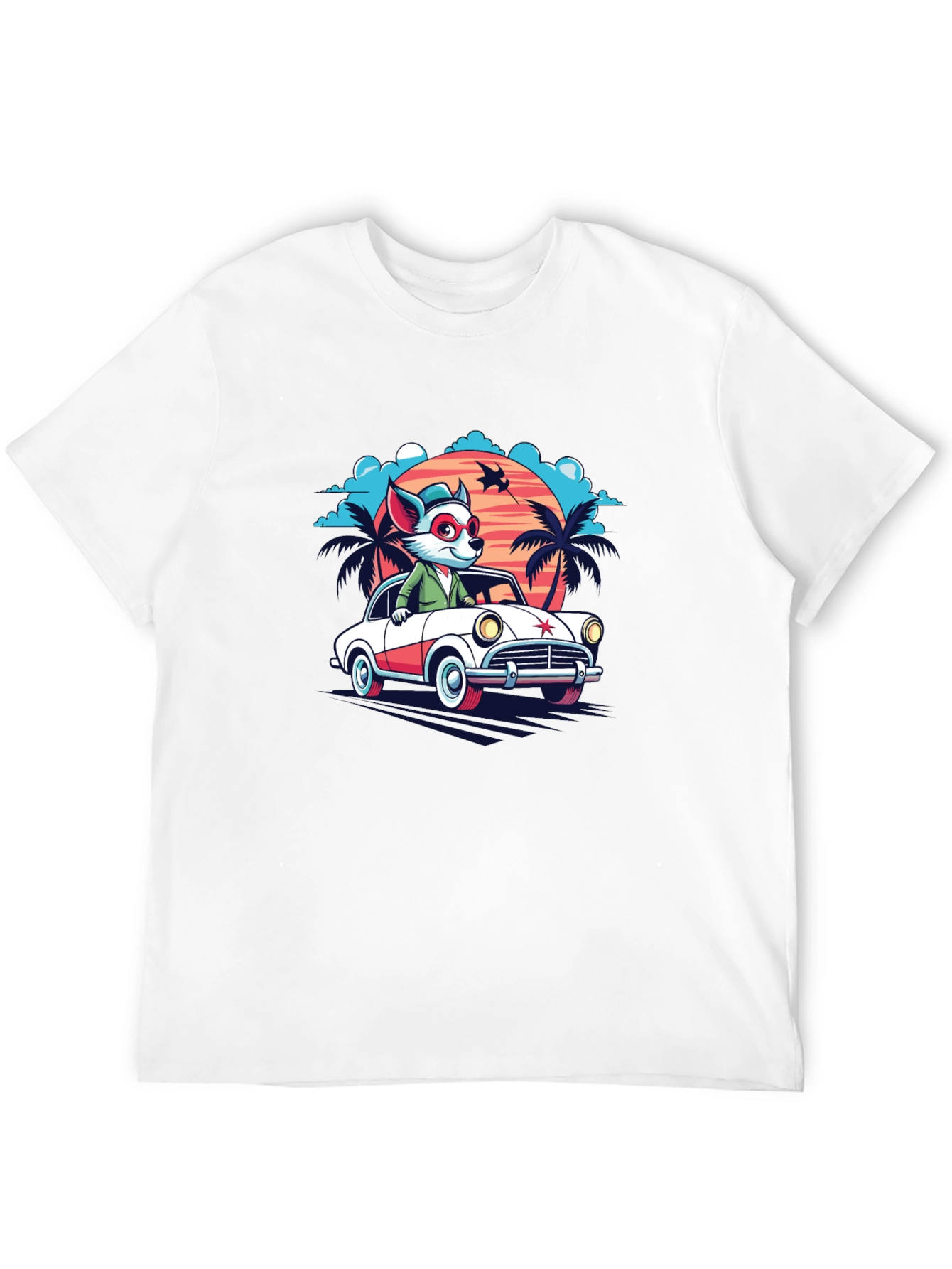 Black Cool Cartoon Fox Car T-Shirt view 12
