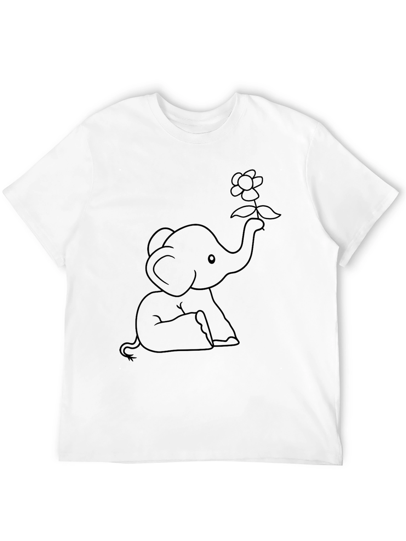 Black Cute Elephant Holding Flower T-Shirt view 12