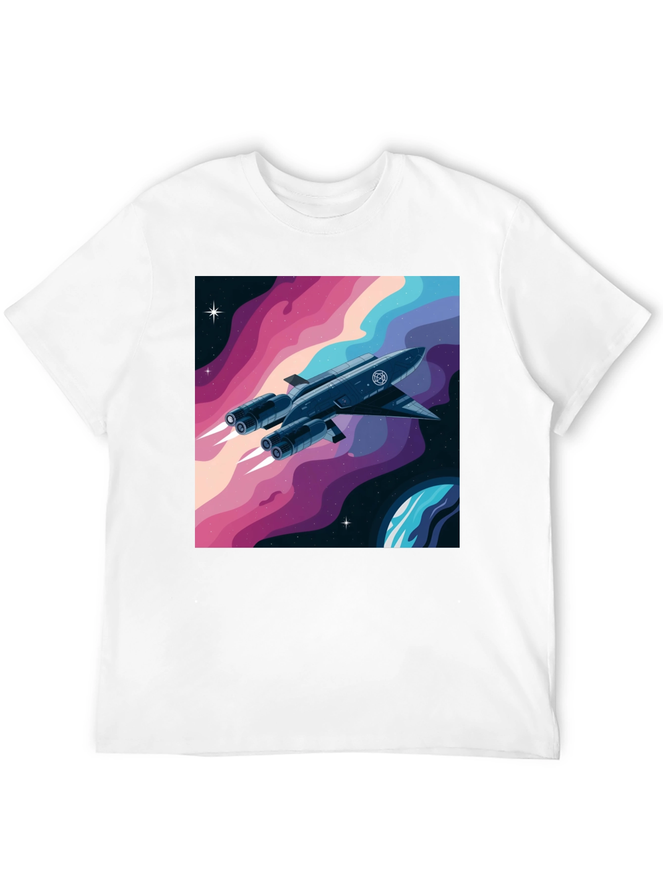 Black Retro Space Rocket Graphic Tee view 12