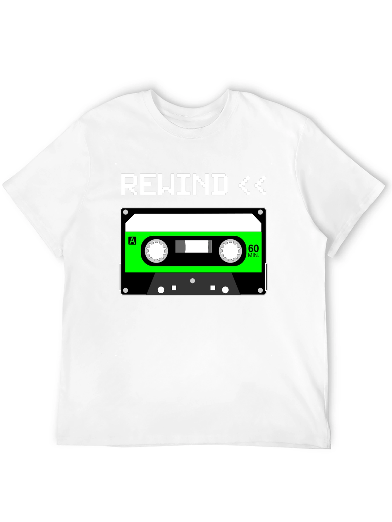 Black Retro Rewind Cassette Tape Graphic Tee - 80s Nostalgia T-Shirt view 12