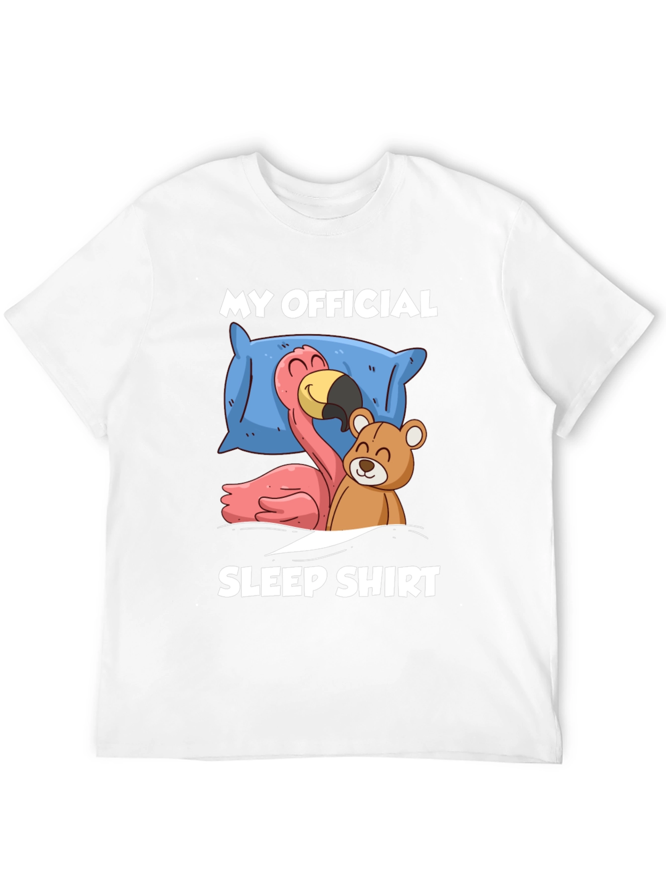 Black Funny Sleep Shirt: Flamingo & Teddy Bear Graphic Tee view 12