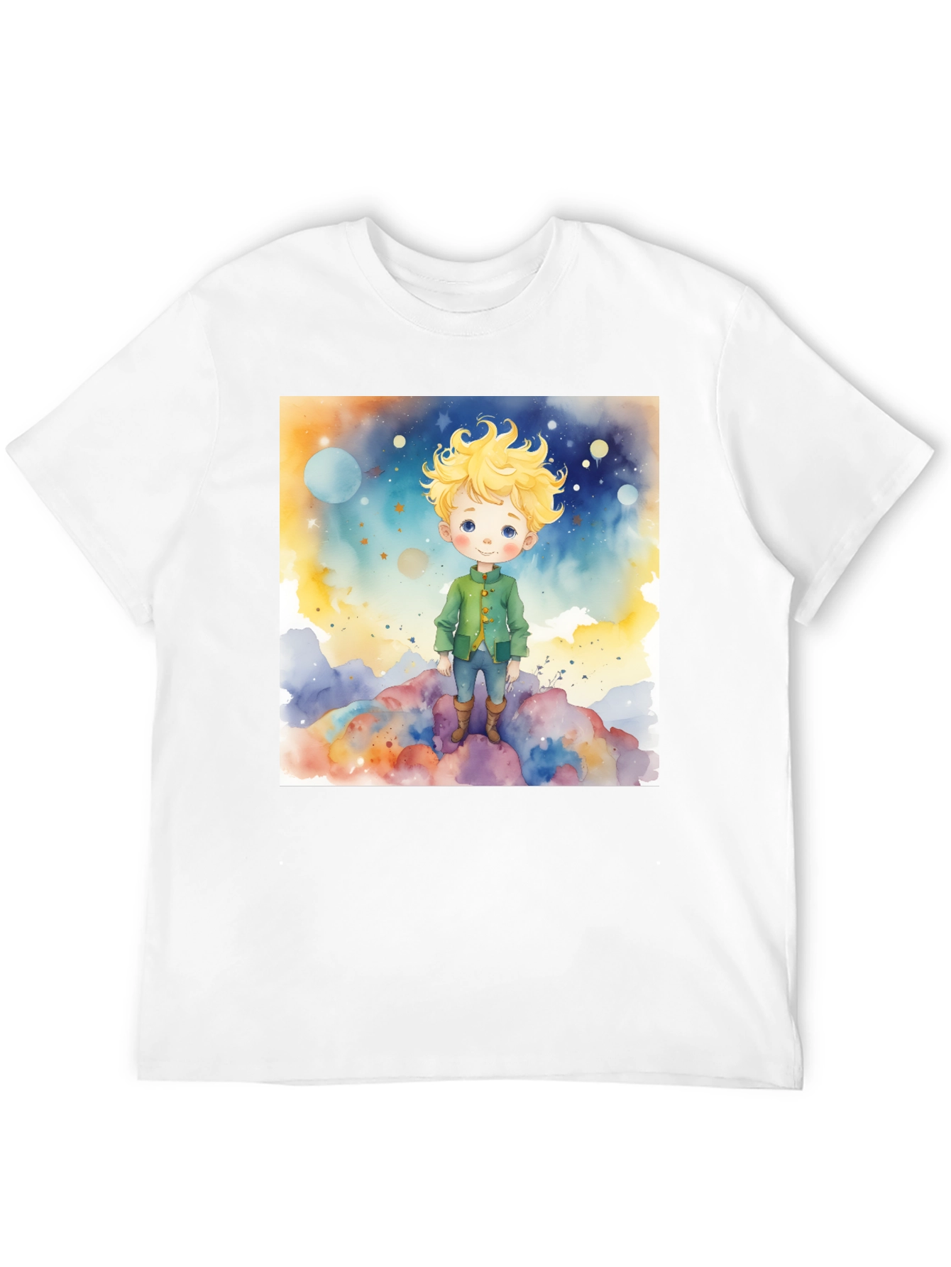 Black Little Prince Watercolor Graphic Tee - Soft Cotton Blend view 12