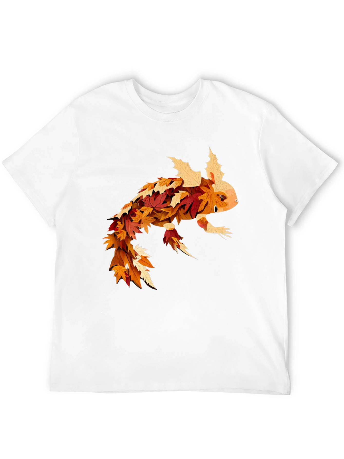 Black Fall Axolotl T-Shirt - Autumn Leaf Design view 12