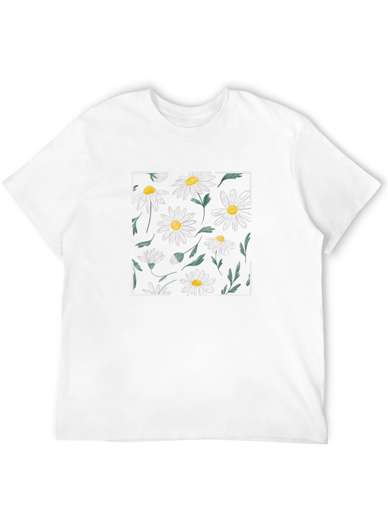 Black Daisy Pattern Black T-Shirt view 12