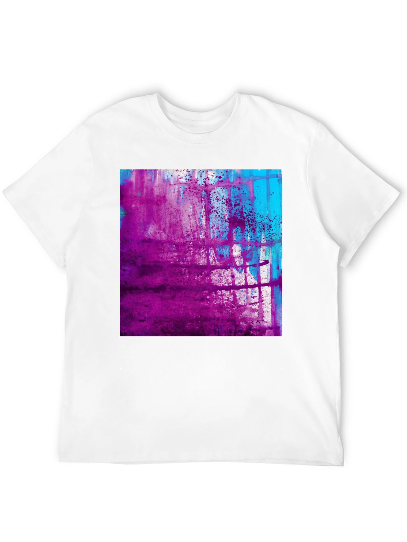 Black Abstract Purple & Blue Graphic Print Black T-Shirt view 12