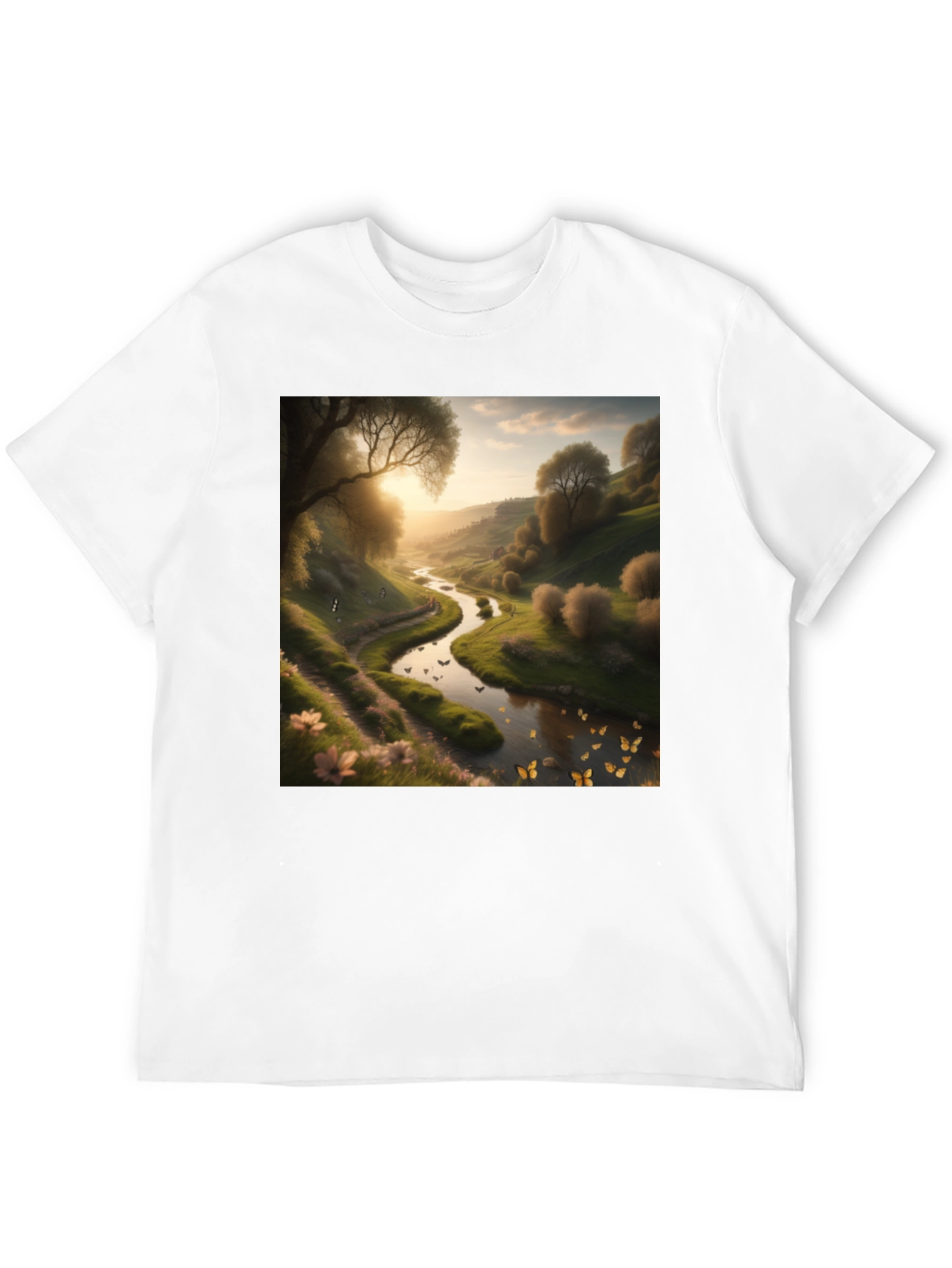 Black Nature River Graphic Tee - Men's Black T-Shirt view 12