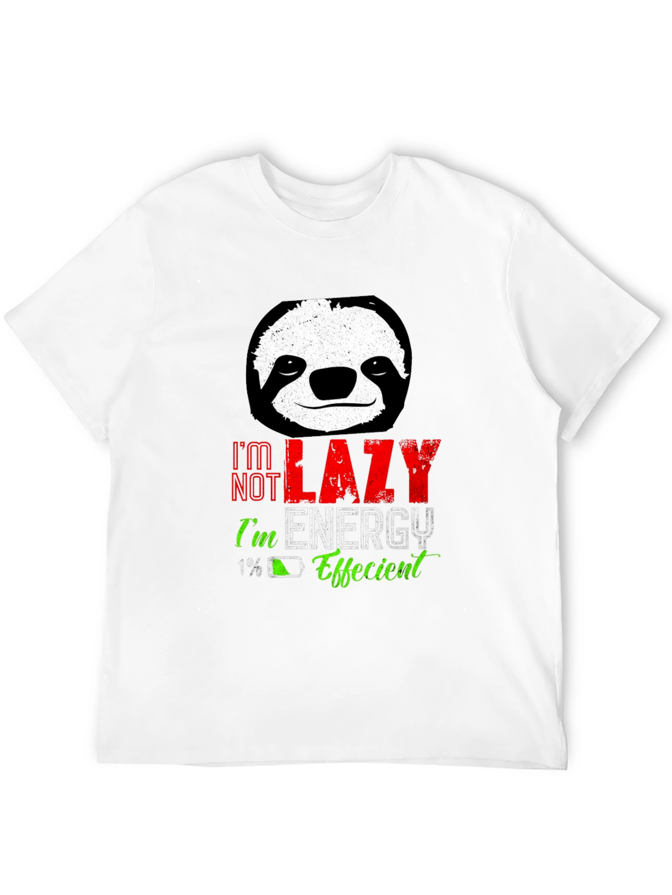 Black Lazy Sloth Energy Efficient Men's Black T-Shirt view 12