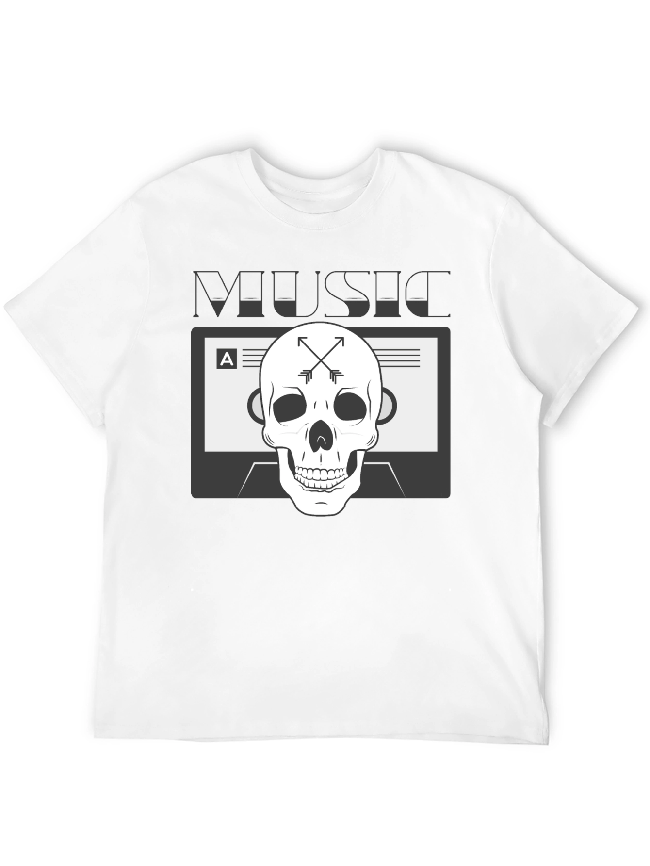 Black Music Skull Graphic Tee - Black Cotton Blend T-Shirt view 12