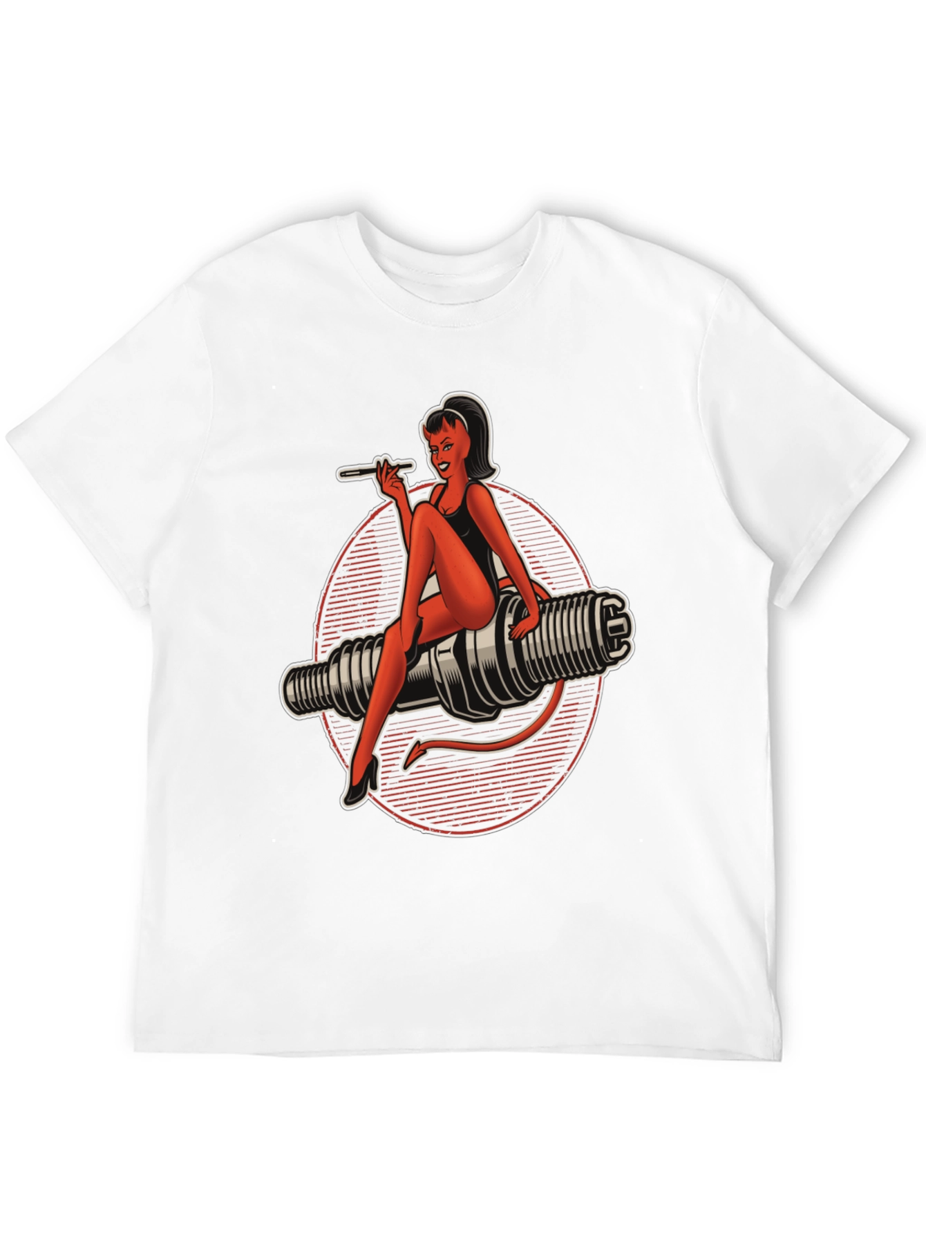Black Devil Pin-Up Girl Spark Plug Graphic T-Shirt view 12