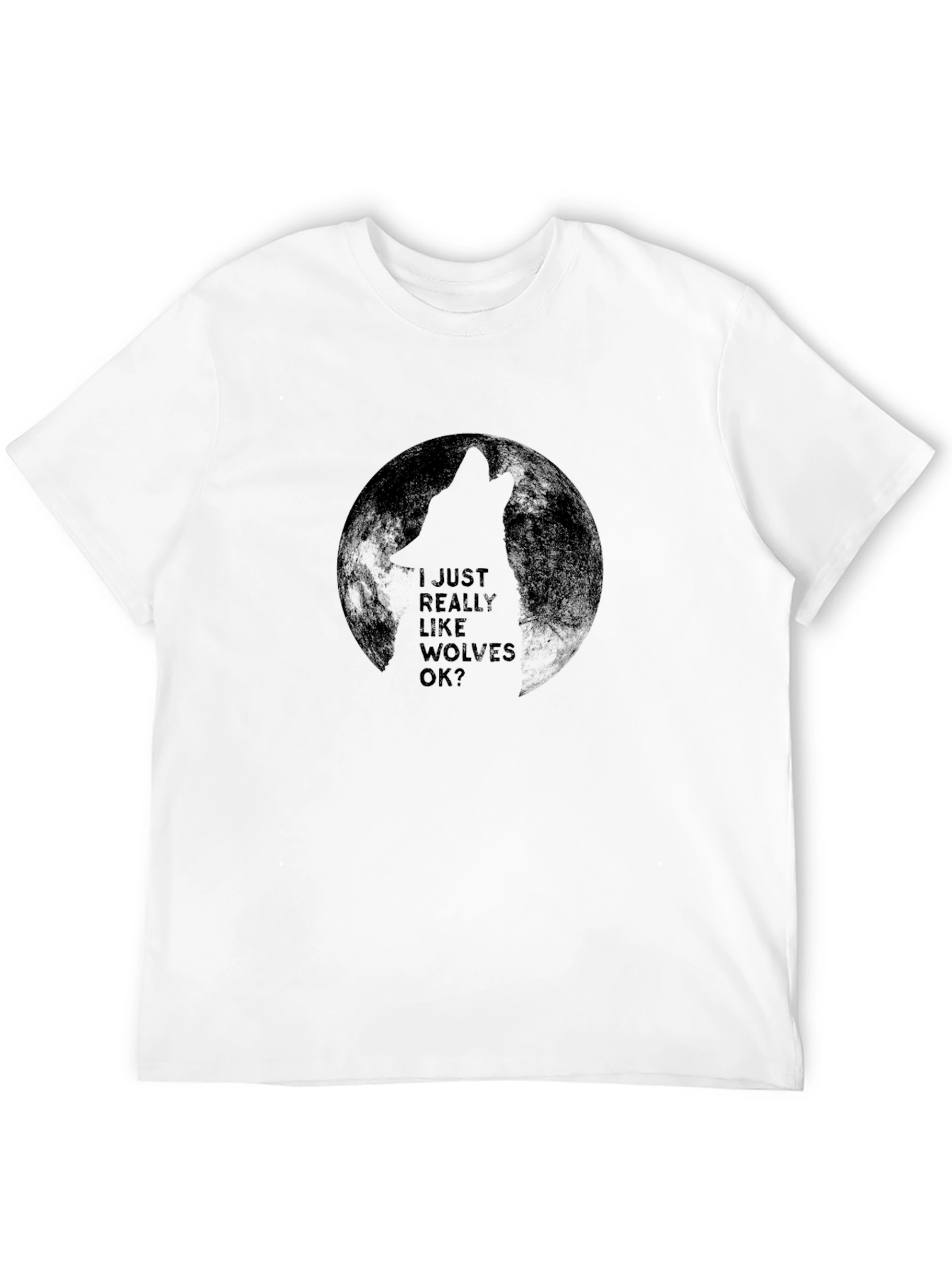 Black Wolf Lover Tee - 'I Just Really Like Wolves OK?' T-Shirt view 12