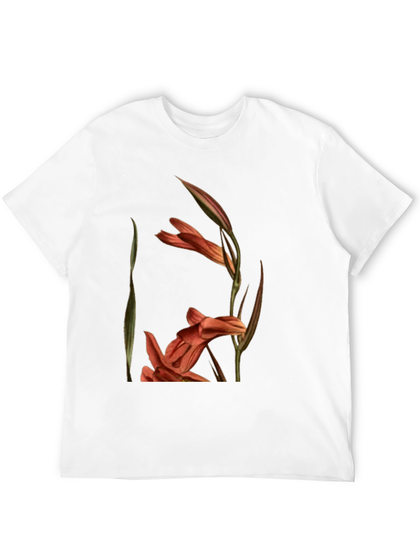 Black Floral Gladiolus Print Black T-Shirt view 12