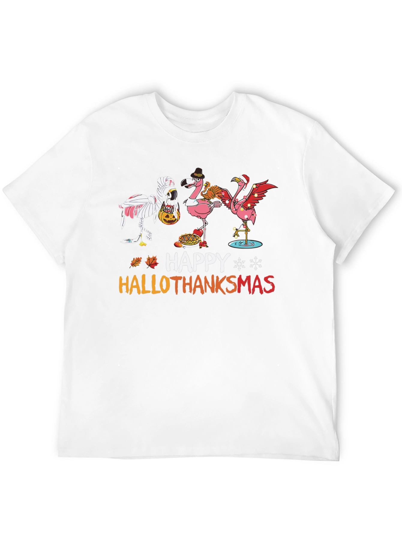 Black Happy Hallothanksmas Flamingo T-Shirt view 12