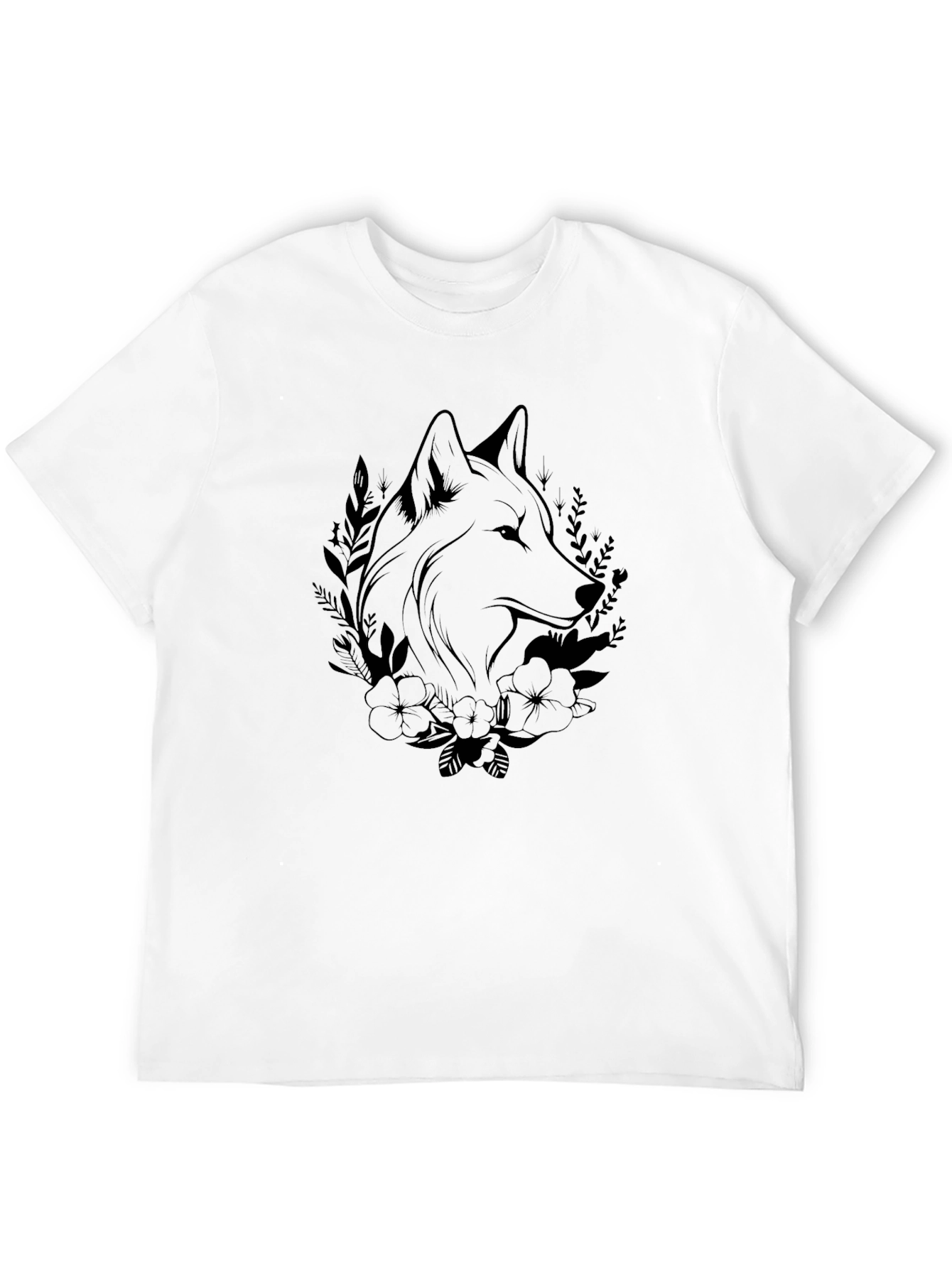 Black Wolf & Floral Graphic Black T-Shirt view 12