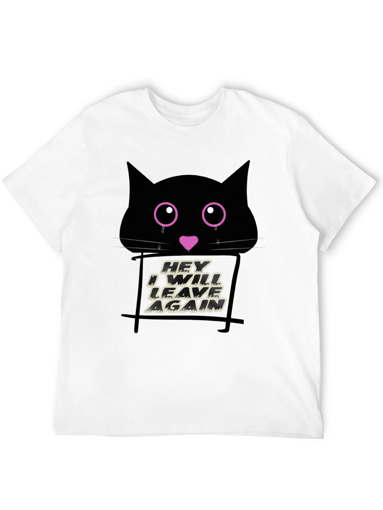 Black Crying Cat Graphic Print Tee - 'Hey I Will Leave Again' view 12