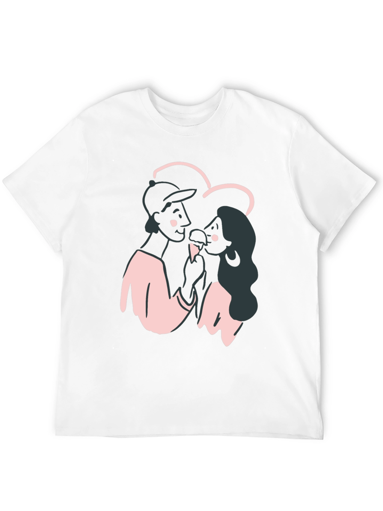 Black Couple's Cartoon Graphic Black T-Shirt view 12
