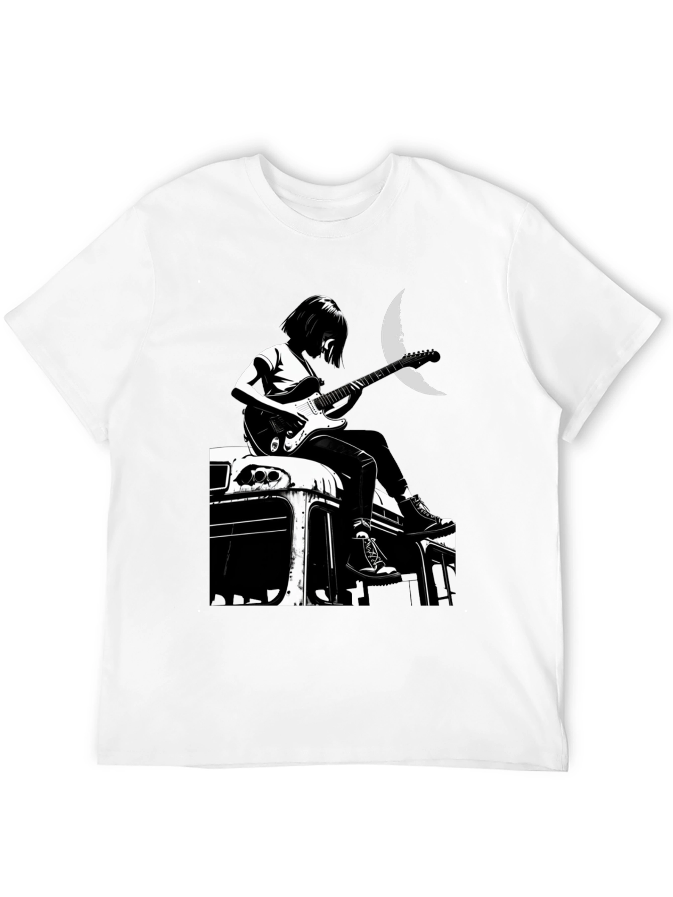 Black Guitarist Moon Graphic T-Shirt view 12