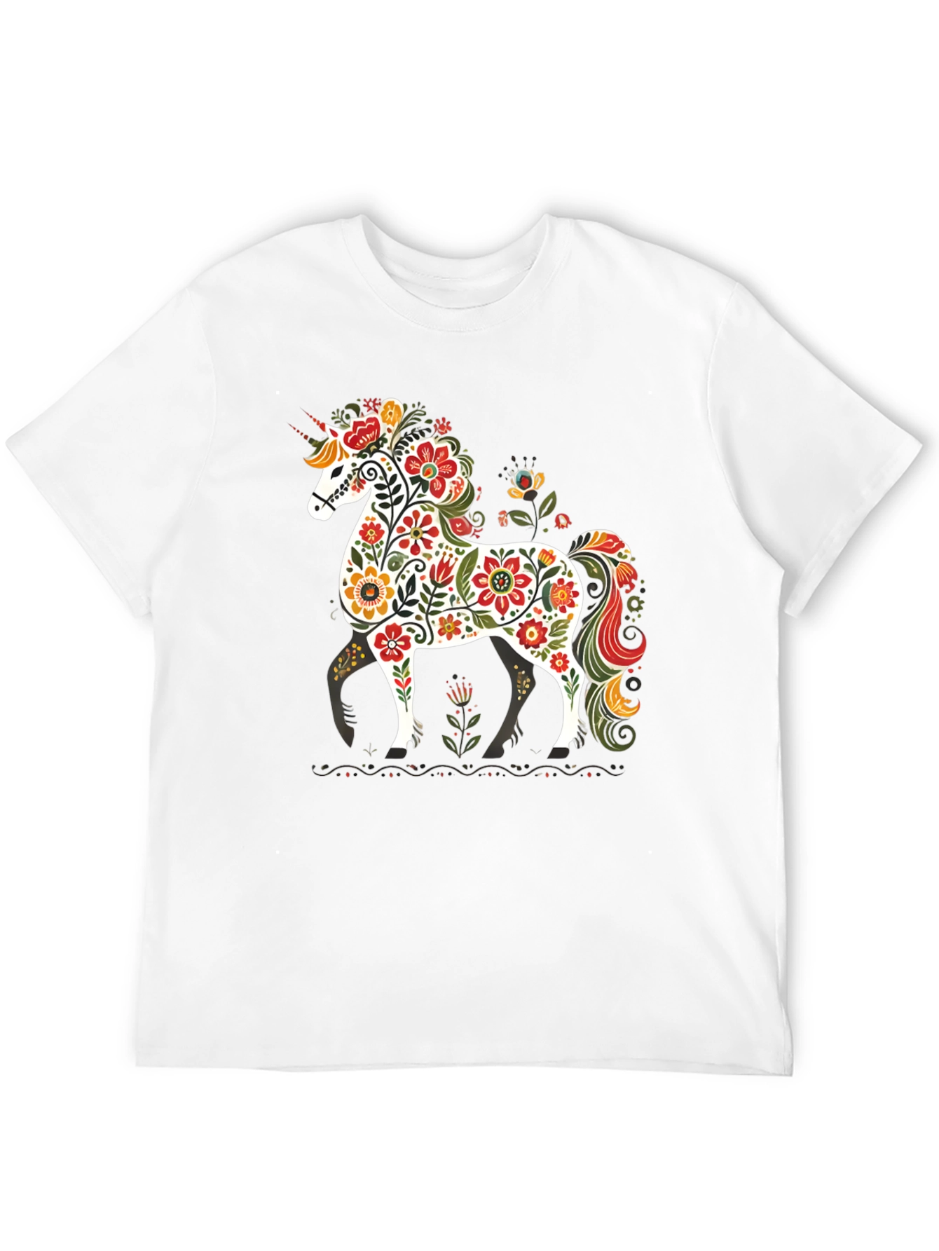 Black Floral Unicorn Graphic Tee - Black Unisex T-Shirt view 12