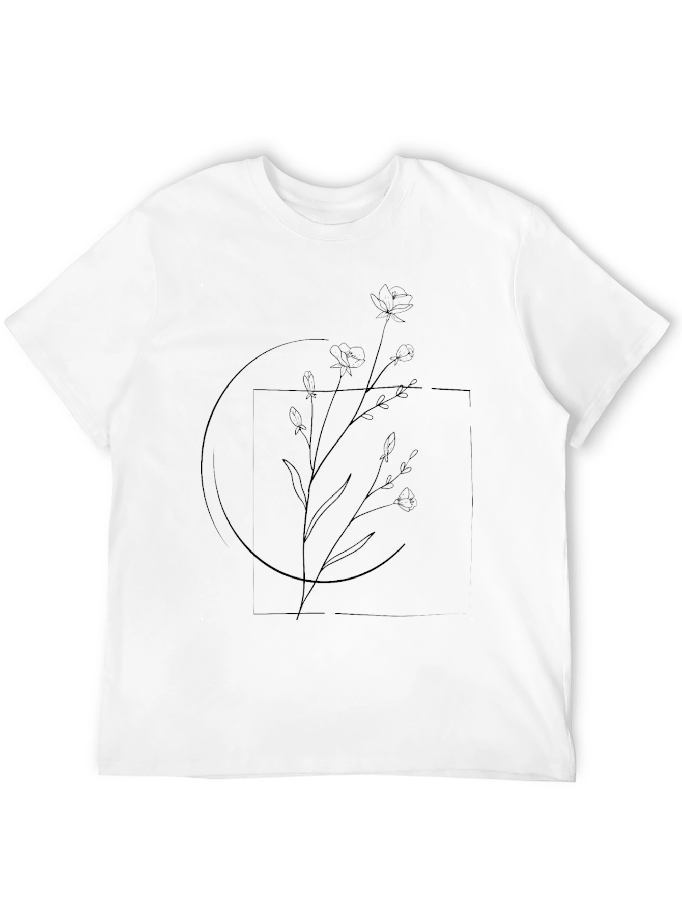 Black Minimalist Floral Line Art Black T-Shirt view 12