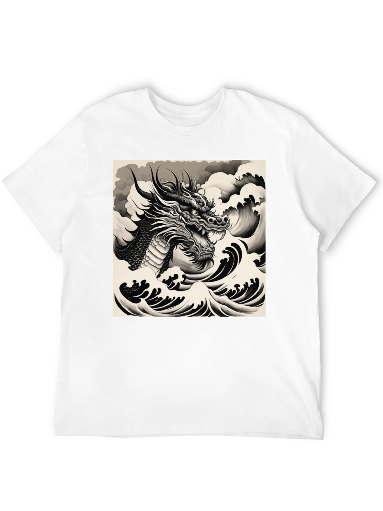 Black Dragon & Waves Graphic Tee - Black view 12
