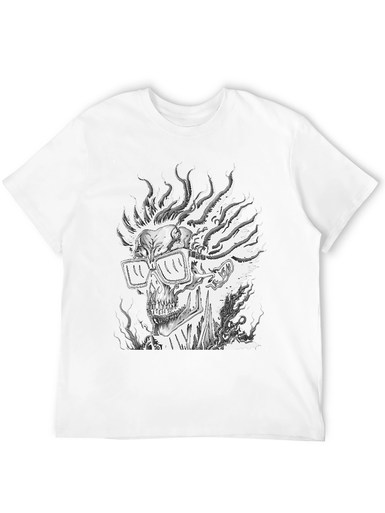 Black Flaming Skull Graphic Tee - Men's Black T-Shirt view 12