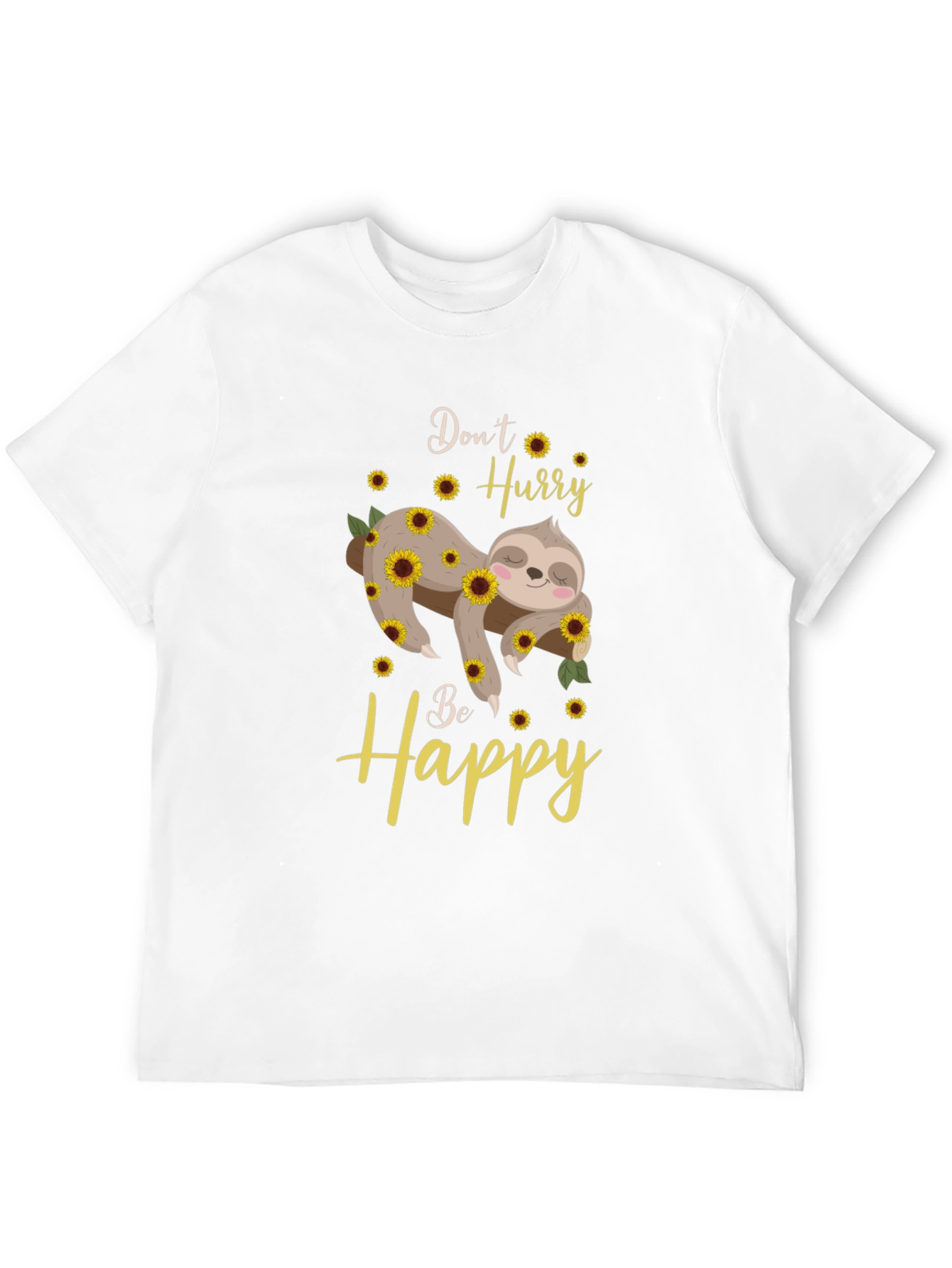 Black Don't Hurry Be Happy Sloth Sunflower Graphic T-Shirt view 12